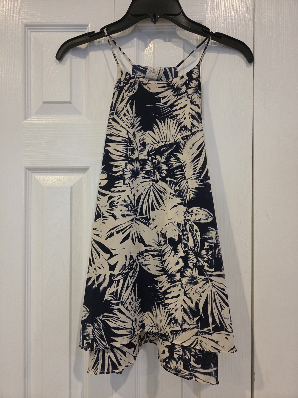 Paper Crane Navy and Cream Tropical Print Top